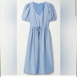 SKIN Blue Pearl Midi Dress - SILK/ Cotton blend